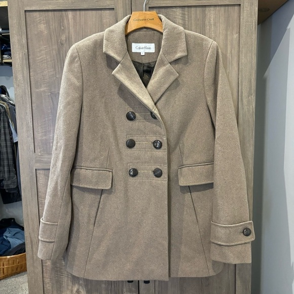 Calvin Klein size 6 Pea Coat Brown Wool Blend Mid Length - Picture 1 of 11